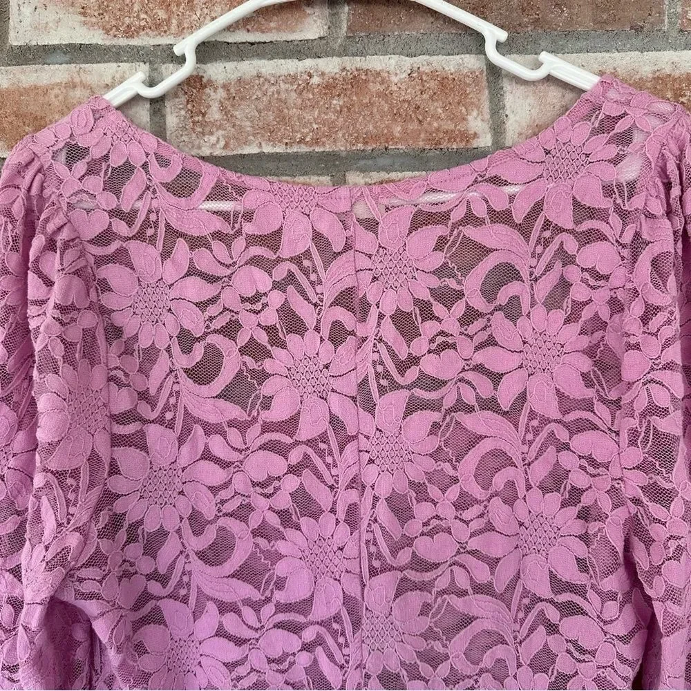 Intimately Free People Long Distance Floral Lace Shirt Women’s Large Pink Angel